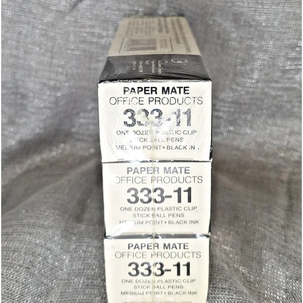 3 Sealed Boxes '80s Paper Mate 330 Plastic Clip Stick Ball Pens 333-11 Med Black